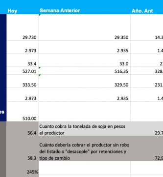 Guardando Vista previa Publicar Añadir el título Precio y rinde de la cosecha de soja a Mayo 2021 Nos acercamos a la etapa definitoria de la cosecha de soja 2020-2021, y la evolución del precio de la soja para el contrato Mayo 2021, que en la última semana subió entre US$ 5 y US$ 7 según la posición, va revelando las cambiantes expectativas del mercado, tanto para los precios de los futuros de Chicago así como a nivel local en la cotización del precio de la soja Rosario disponible hoy el contrato futuro de la soja mayo 2021 que cotiza en el Matba. A continuación analizamos la actualidad de clima, precios y rindes esperados en los principales tres países productores de soja: Brasil, Estados Unidos y Argentina. En el Mercado local, MATBA, el precio futuro de la soja Mayo 2021 hoy cerró en US$ 330 dólares, sin copiar la suba del viernes en Chicago, e incluso marcando una pequeña baja, lo que incrementa el diferencial que define el margen de los exportadores y aceiteros. La expectativa del mercado de Chicago está centrada en el nuevo informe del USDA Marzo 2021, que se publica este martes. El consenso del mercado habla de reducción de la producción de Sudamérica, por el retraso de la cosecha en Brasil, y la fuerte sequía que está afectando a la soja argentina estas últimas dos semanas. Por otra parte, como se en la tabla a continuación, los stocks de soja de Estados Unidos se ubican en mínimos históricos. Mercado Mundial y de Estados Unidos de soja: estimación de producción, consumo y stocks del Informe USDA ESTIMACIONES INFORME USDA WASDE SOJA EN ESTADOS UNIDOS Febrero Febrero Enero 2021 Febrero. 2021 Campaña 18-19 Campaña 19-20 Campaña 20-21 Campaña 20-21 Area en millón de Hectáreas Siembra 36.1 30.8 33.6 33.6 Cosecha 35.45 30.31 33.31 33.31 Rendimiento quintales por hectárea 34.03 31.88 33.76 33.76 En millones de toneladas Stock Inicial 11.92 24.74 14.29 14.29 Producción 120.51 96.67 112.54 112.54 Importaciones 0.38 0.41 0.95 0.95 Oferta Total 132.8 121.8 127.8 127.8 Molienda 56.9 58.9 59.9 59.9 Exportaciones 47.7 45.8 60.7 61.2 Uso para semilla 2.4 2.6 2.8 2.8 Residual 1.1 0.2 0.6 0.6 Consumo Total 108.1 107.6 124.0 124.5 Stock Final 24.7 14.3 3.8 3.3 Ratio Stock/Consumo 22.90% 13.30% 3.10% 2.60% Oferta y Demanda Mundial de Poroto de Soja Feb Feb Jan Feb SOJA A NIVEL GLOBAL Febrero Febrero Enero 2021 Febrero. 2021 En Millones de Toneladas Campaña 18-19 Campaña 19-20 Campaña 20-21 Campaña 20-21 Oferta Stock Inicial de Soja global 98.99 112.88 95.39 94.85 Producción de soja a nivel global 361.04 336.46 361 361.08 Importaciones 145.77 165.43 166.84 166.96 Consumo Molienda local 298.36 309.3 321.81 321.98 Total Local 344.09 354.75 369.82 369.84 Exportaciones 148.83 165.17 169.1 169.69 Stock de Soja Global final estimado 112.88 94.85 84.31 83.36 Ratio de Consumo/Stock Final 32.80% 26.70% 22.80% 22.50% Estimaciones para la cosecha de Soja 2020-2021 Precio Soja Rosario Disponible Hoy y Soja Mayo 2021 La soja Rosario Disponible hoy se pagó 29.700 pesos, mientras que la cotización soja mayo 2021 en el Mercado a Término fue de 330 dólares. SOJA Hoy Semana Anterior Año. Ant Variación semanal Variación Anual Precio Soja Rosario disponible hoy en pesos peronistas (Cámara precio jornada anterior) 29.730 29.350 14.359 1.3% 107.0% Quintal soja para alquiler rural en pesos 2.973 2.935 1.436 Quintal soja para alquiler rural en dólares peronistas 33.4 33.0 23.2 Soja Chicago en dólares 527.01 516.35 328.13 2.1% 60.6% Soja Matba en dólares peronistas 333.50 329.50 231.50 1.2% 44.1% Precio quintal de soja en pesos peronistas 2.973 2.935 1.436 1.3% 107.0% Soja FOB Rosario en dólares menos gastos comerc. 510.00 Precio Soja Rosario Disponible Hoy Como se muestra en la tabla a continuación, con estos valores se recorta levemente la brecha entre dolar soja y dolar libre, quedando en 253%. Esto equivale a decir que un productor está cobrando sólo 29.730 pesos por tonelada de soja (2.973 pesos por quintal) cuando debería recibir 72.830. Es es el famoso "desacople" que el gobierno insiste en imponer, cuando ya existe, y es de una dimensión brutal. El Estado se está quedando con 59.2% del ingreso que le correspondería al productor sojero, que con el 40.8% restante tiene que pagar la inversión, los costos y su costo de vida, además de pagar todos los otros impuestos que se pagan en Argentina (ganancias, IVA, Ingresos Brutos, Sellos, Inmobiliario, Cheques, Cargas Sociales, etc.). Dólar Soja (Chicago) 56.4 Cuanto cobra la tonelada de soja en pesos el productor 29.730 Dólar Soja (FOB) 58.3 Cuánto debería cobrar el productor sin robo del Estado o "desacople" por retenciones y tipo de cambio 72,930 Brecha Dólar Libre/Dólar Soja Chicago 253% Brecha Dólar Libre/Dólar Soja FOB 245% Valor real de la soja en Argentina 510.00 Ingreso real en dólares del productor por tonelada 207.90 Participación del Productor 40.8% Retenciones de Estado 59.2% Retenciones a la soja sumando derechos de exportación y tipo de cambio distorsionado